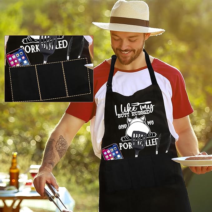 Grilling Aprons for Men,Cnavas Corss Back with Large Pockets Adjustable Chef Aprons, Funny Gifts for Men