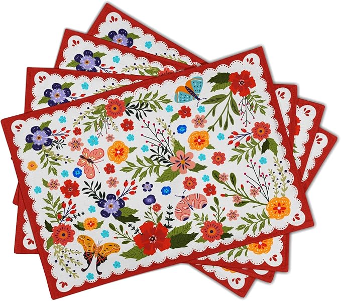 Linen Floral Red Placemat Set of 4 Cloth Rustic Seasonal for Kitchen Dining Table Decor