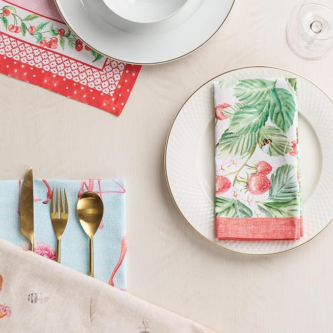 Maison d' Hermine Cloth Napkins Set of 4 100% Cotton Everyday Reusable Square Napkins Cloth Washable Dinner Wedding Restaurant Gifts for Mothers Day Spring/Summer (Strawberry Summer, 18" x 18")
