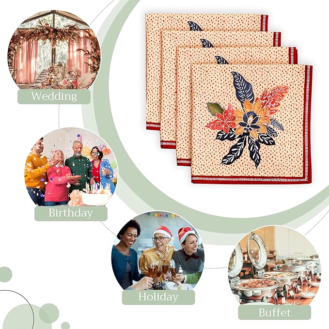 Maison d' Hermine Cloth Napkins Set of 4 100% Cotton for Thanksgiving Christmas Decorations Everyday Reusable Square Fall Napkins Cloth Washable Dinner Party (Kalahari, 20"x20")