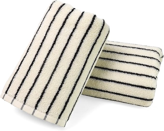 Jacquotha Black and White Striped Hand Towels for Bathroom, Vintage Kitchen Decor, Guest Use, Adults & Kids, Natural Cotton, 14” x 29”