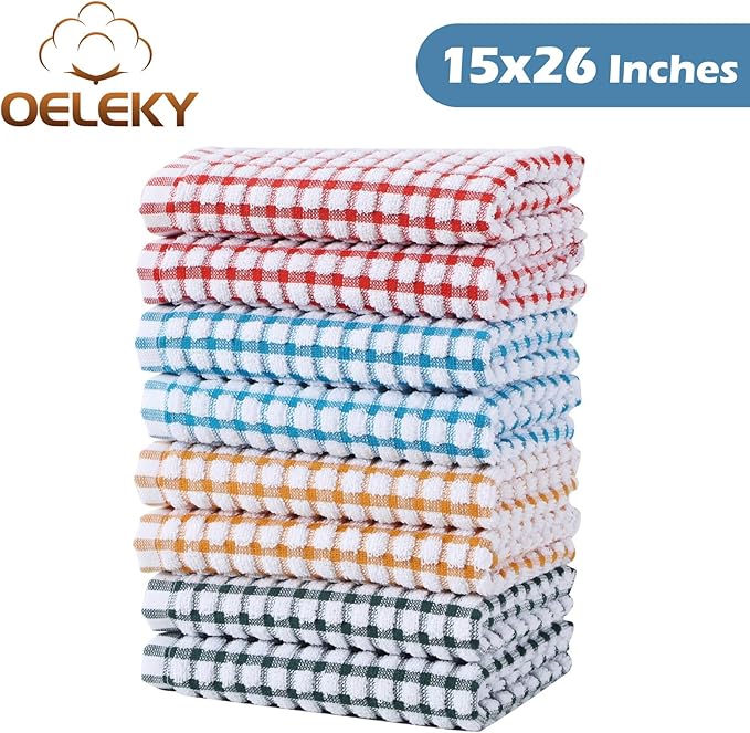 Oeleky Dish Towels for Kitchen, Cotton Kitchen Towels for Drying Dishes Pack of 8 (Multi B, 15X26 inches)