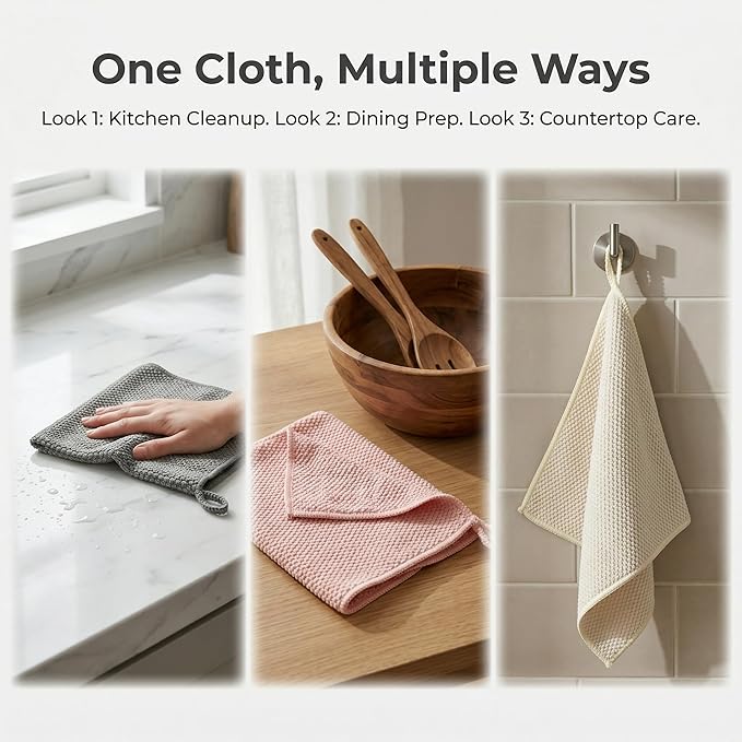 Ha-Fish&Flame-Gua Microfiber Cleaning Cloths 6-Pack, Super Absorbent & Textured Towels for Kitchen, Countertops & Household Cleaning – Practical, Not Plush – 12x16 Inches