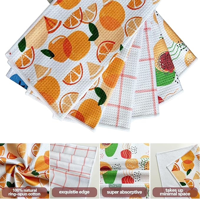 QUILTINA Dish Towels Set - 11.8 * 11.8 Inches 100% Cotton Waffle Weave Kitchen Towels 6 Pack, Dish Towels for Kitchen, Super Absorbent for Drying and Cleaning