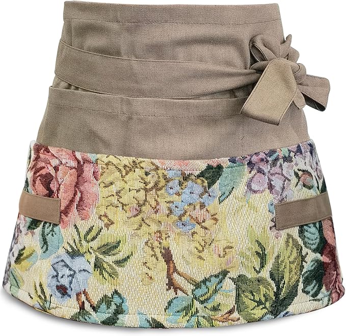 Garden Apron for Woman, Serve Apron Cute, Flora Half Apron with 8 Pockets, Valentines Gift for Mom Wife Girlfriend