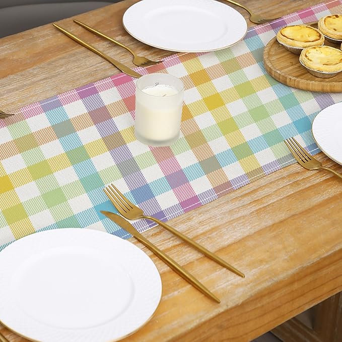 ONFAON Easter Buffalo Plaid Check Table Runner Spring Holiday Decoration Farmhouse Home Dining Room Kitchen Table Decor (13" x 72")
