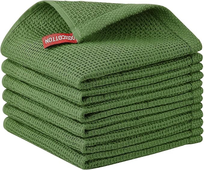 Nialnant 6 Pack Kitchen Dish Towels,100% Cotton Dish Rags for Washing Dishes,Super Soft Absorbent Cleaning Rags,Christmas Gifts-12x12 Inch,Green