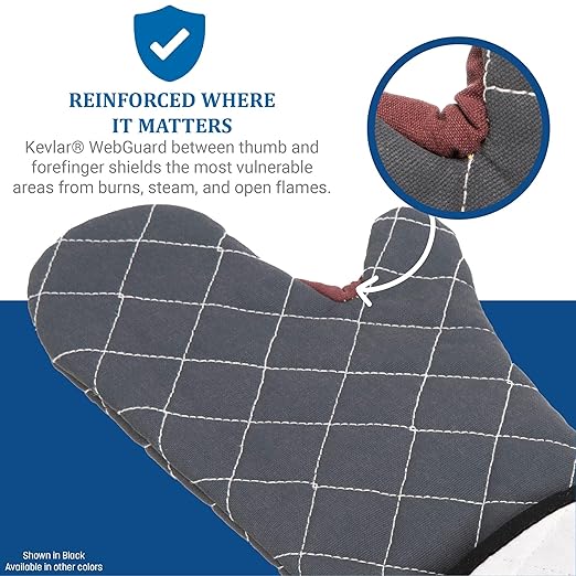 San Jamar Bestguard Oven Mitt with Reinforced Webguard Plus, Cotton, 17 Inches, Black