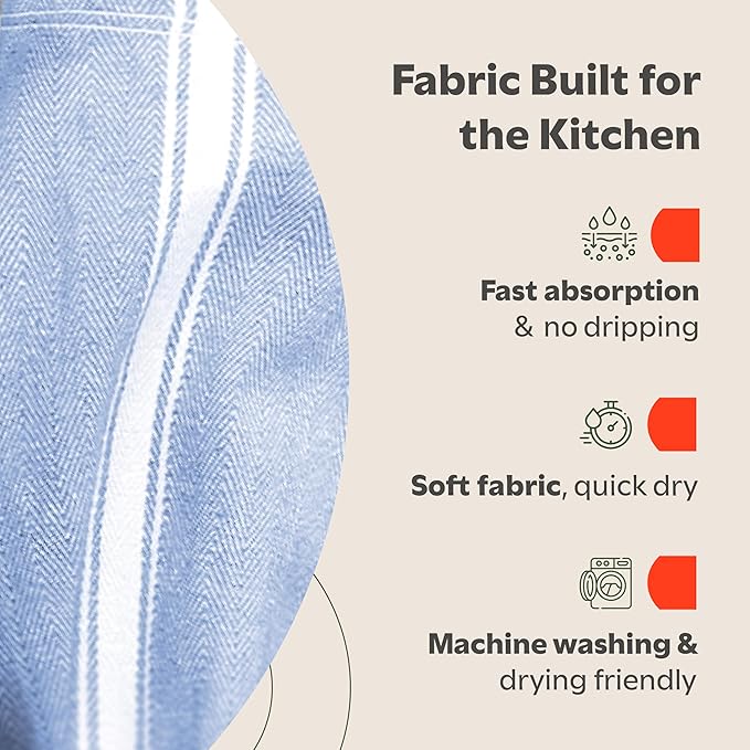 Zeppoli Classic Kitchen Towels - 15 Pack 100% Natural Cotton Towel Set, Reusable Wash Cloths, Absorbent Dish Towels, Machine Washable Hand Towels, Kitchen Essentials - 14” by 25” - Blue Base