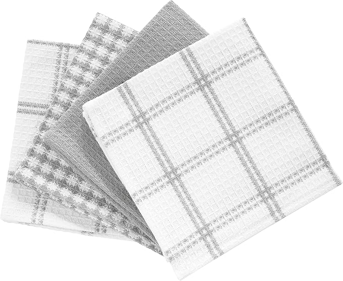 T-Fal Premium Waffle Dish Cloths: Highly Absorbent,Super Soft Long Lasting - 100% Cotton,12"x13" Flat Waffle Dish Towel for Cleaning & Drying Dishes,Grey,(Pack of 8)