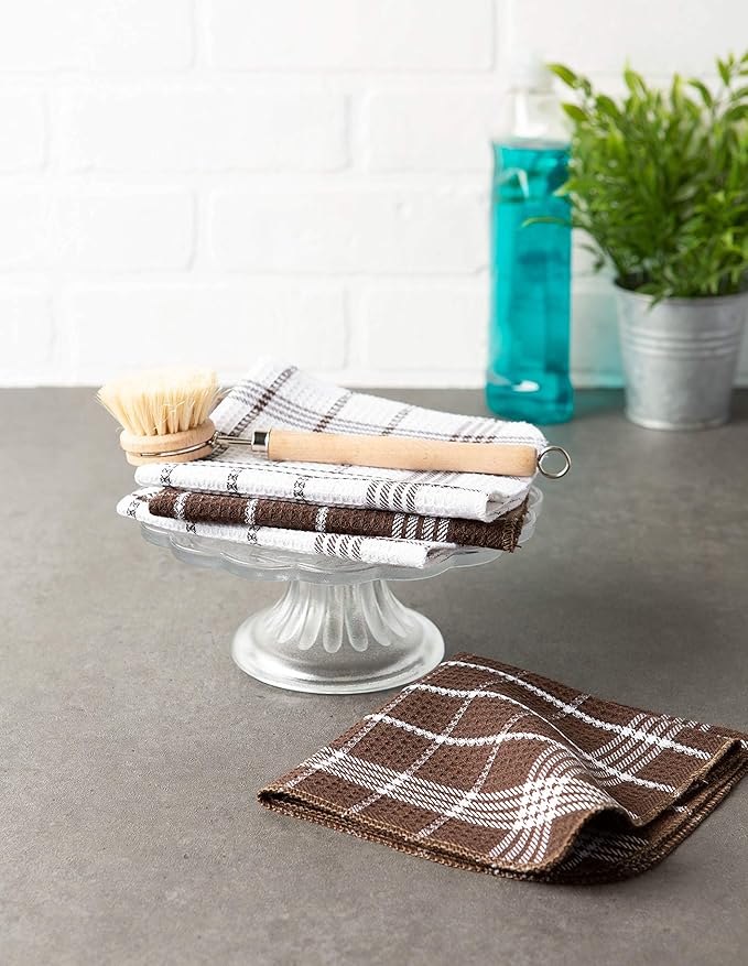 DII Waffle Weave Kitchen Collection, 100% Cotton, Dishcloth Set, Mocha Brown 12 Piece
