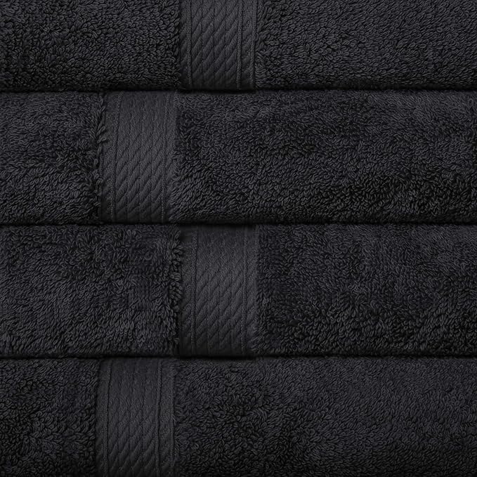 SUPERIOR Egyptian Cotton Pile Hand Towel Set of 4, Ultra Soft Luxury Towels, Thick Plush Essentials, Absorbent Heavyweight, Guest Bath, Hotel, Spa, Home Bathroom, Shower Basics, Black