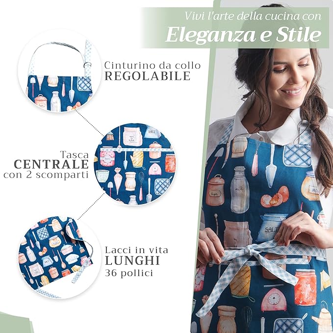 Maison d' Hermine 100% Cotton Apron for women with Pocket Kitchen Chef Apron for Men Cooking Mothers Day Gifts