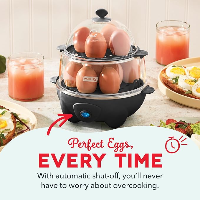 Dash Deluxe Egg Cooker - Boiler, Poacher & Steamer - Includes Measuring & Recipe Guide - Dishwasher Safe - BPA Free - Holds 12 Eggs, Black
