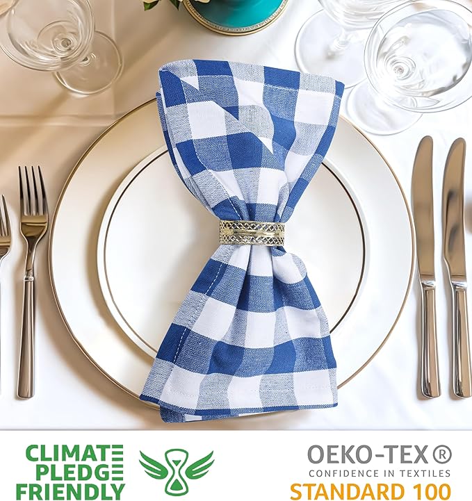 Urban Villa Cotton Dinner Napkins Set of 6, Highly Absorbent 20x20 Inches Premium Cloth Napkins Hotel Quality Reusable & Washable Table Dinner Napkins for Home & Weddings - Blue/White, Checks