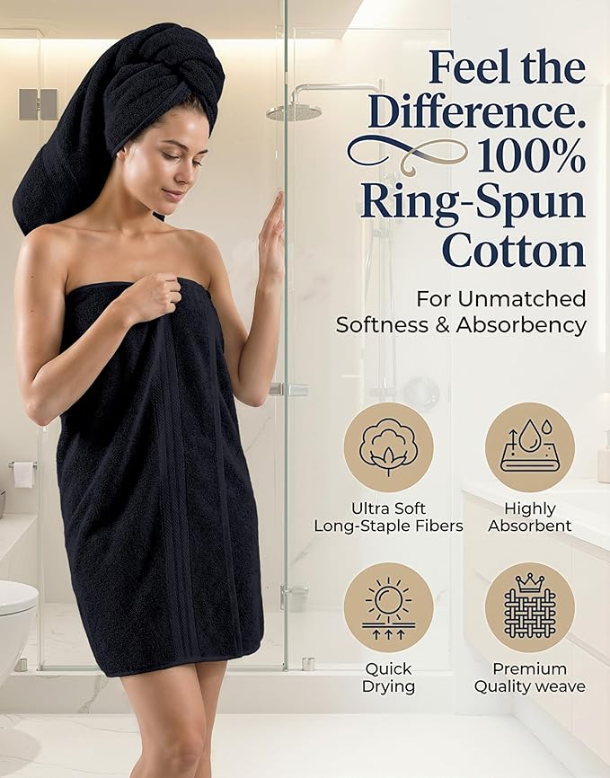 Lane Linen Bathroom Towels Sets - 24 PCs - 100% Durable Cotton Towels - Absorbent & Quick Drying - 4 Bath, 4 Fingertip, 6 Hand Towel, 8 Washcloth, 2 Bath Sheet - Housewarming Essentials - Black Towels