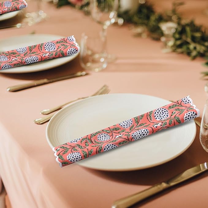 Ridhi Cloth Napkins 100% Pure Cotton Farmhouse Wedding Dinner Napkins for Halloween, Thanksgiving, Holiday Daily Wedding uses Napkins (6-9"x9" Cocktail Napkin, Dark Salmon Pink)