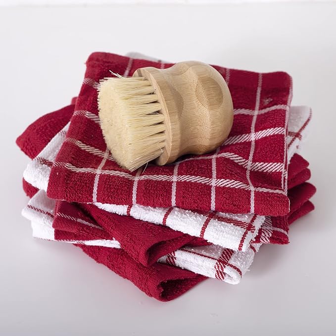 Ritz Premium 3-Pack Kitchen Towel & 6-Pack Dish Cloth Set - Highly Absorbent, Super Soft, Long-Lasting, 100% Cotton Terry Drying Cleaning Cloths, Paprika