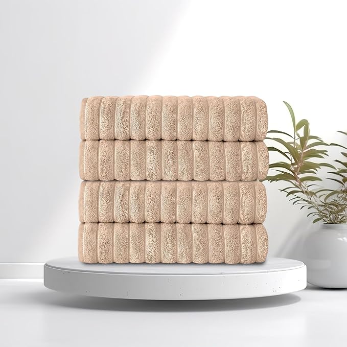 Classic Turkish Towels CTT Premium 4 Pack Bath Towels Set, Made with 100% Turkish Cotton, Spa & Hotel, Quick Drying Towels, Absorbent & Comfy | 27"x54" (Almond Beige)