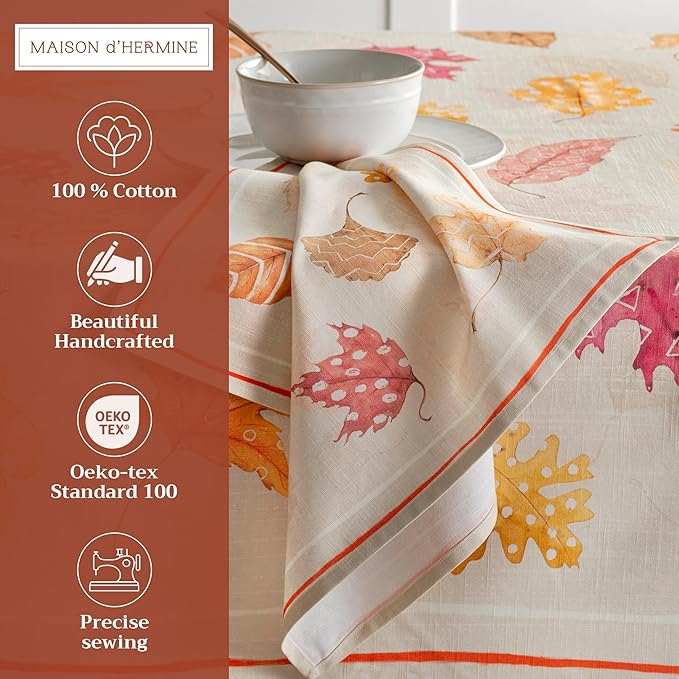 Maison d' Hermine Cloth Napkins Set of 4 100% Cotton for Thanksgiving Christmas Decorations Everyday Reusable Square Fall Napkins Cloth Washable Dinner Party (Colours of Autumn, 20"x20")