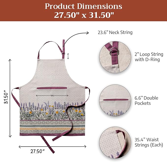 Maison d' Hermine 100% Cotton Apron for women with Pocket Kitchen Chef Apron for Men Cooking Mothers Day Gifts