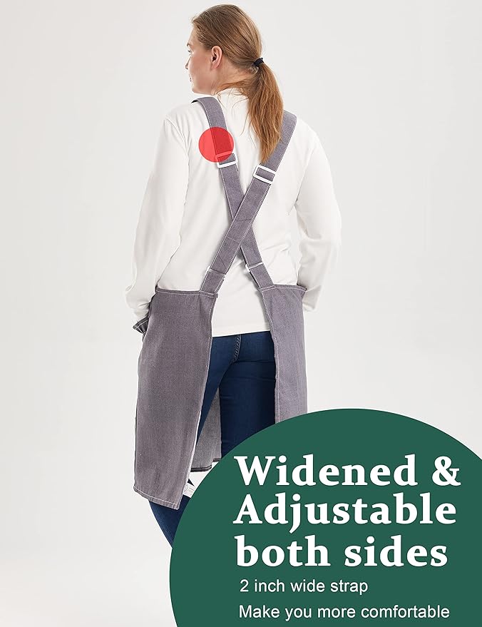 Big Plus Size Aprons for Women with Pockets Cotton Linen Baking Kitchen Cooking