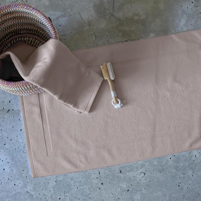 SALBAKOS 100% Turkish Cotton Bath Mat Set 2-Piece - 20x34 inch, Hotel & Spa Collection, Soft, Absorbent, Long Lasting, Durable Bathroom Rugs | Made in Turkey (Taupe, 2 Bath Mats)