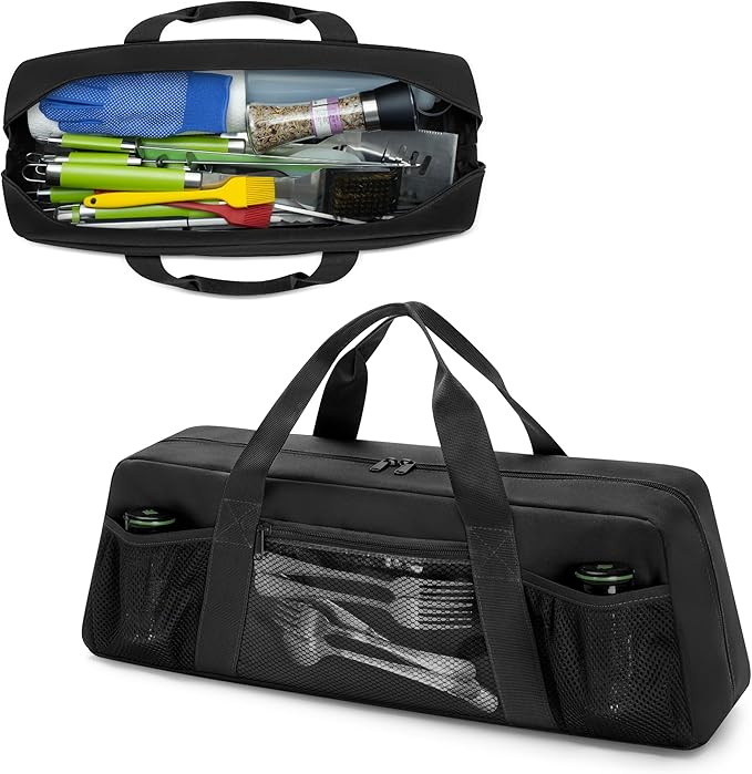 HODRANT Grill Tool Storage Bag, Outdoor BBQ Utensil Holder for Barbecue Tool up to 22", Large Grill Utensil Storage Caddy with Pockets, BBQ Accessories Case Container for Camping, Bag Only, Black