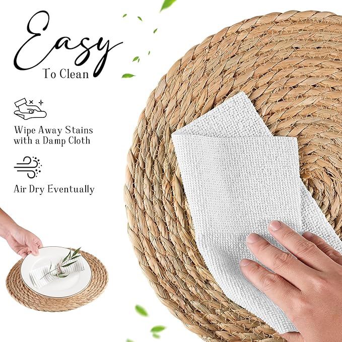 Round Woven Placemats Set of 8, Natural Water Hyacinth Place mats, Rattan Placemat Wicker Placemats Farmhouse Boho Braided Heat Resistant Outdoor Placemat Patio Table Place Mats (12 inch Set of 8)