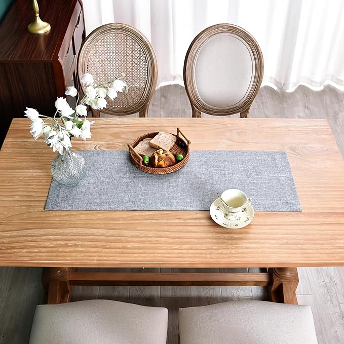 NEWISHER Farmhouse Rustic Table Runner Solid Grey Rectangular Table Runners Faux Linen Table Runner for Everyday Use Kitchen Dining Party Table 13x36 Inch