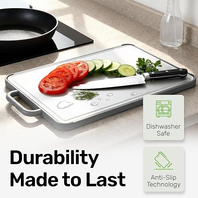 Chopzilla Titanium Cutting Board, Food Safe Double Sided PP and Titanium Cutting Boards for Kitchen with Etched-In Ruler for Meats, Vegetable Chopping, Dishwasher Safe - 15.75" x 10.5" (1 Pk)