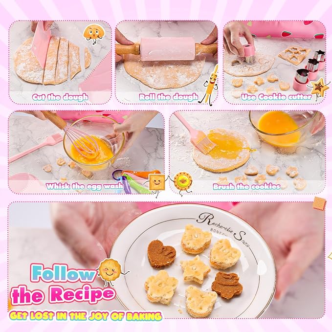 Kids Baking Cooking Set Real & Toddler Kid Apron, Kids Knife Set for Real Cooking & Basket,Food-Grade Material,Montessori Toddler Kitchen Tools, Christmas Birthday Gift for 3-10 Year Old Girls Boys