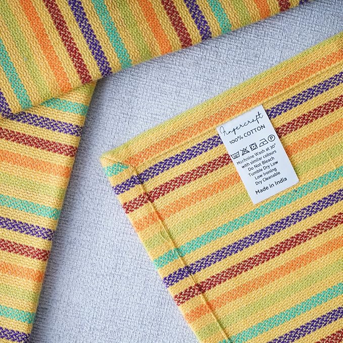 FINGERCRAFT Cloth Napkins, Everyday Use, Premium Quality High GSM Woven Cotton, Set of 12, 20X20 Inch Oversized Napkins Cloth Mitered Corners, Soft, Durable Hotel Quality Yellow Multi
