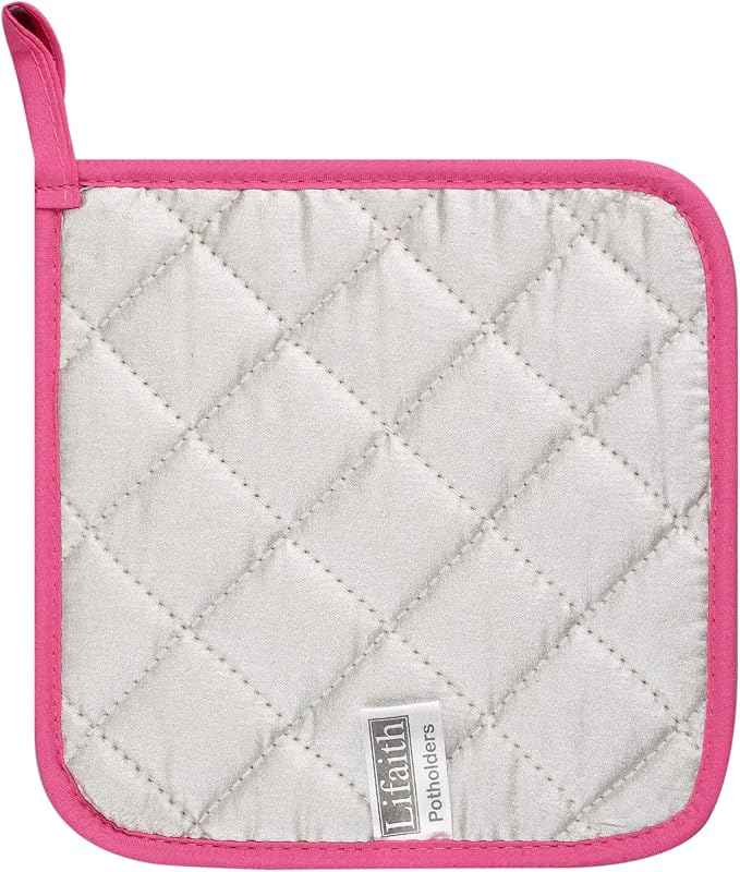 100% Cotton Kitchen Everyday Basic Terry Pot Holder Heat Resistant Coaster Potholder for Cooking and Baking Set of 5 (Dark Pink)