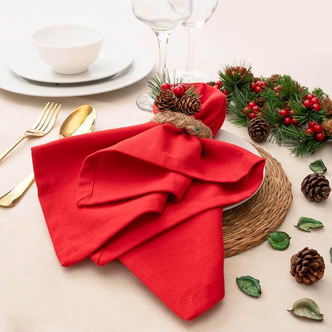 Blue Needles Solid Cloth Napkins Set of 12 Red 100% Cotton Dinner Napkins 18x18 inches - Soft, Reusable, Absorbent & Washable Linen, Ideal for Spring Summer Easter Events Parties & Everyday Use