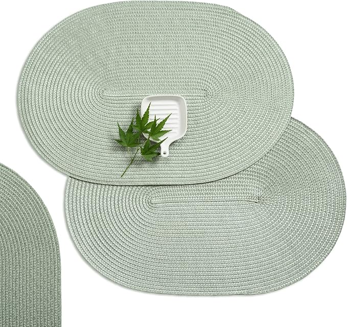 AHHFSMEI Placemats Set of 6 for Dining Table Washable Woven Non-Slip 18x12 inches Placemat Heat-Resistant Durable Table Mats for Dining Table Easy to Clean (Sage Green, 6)