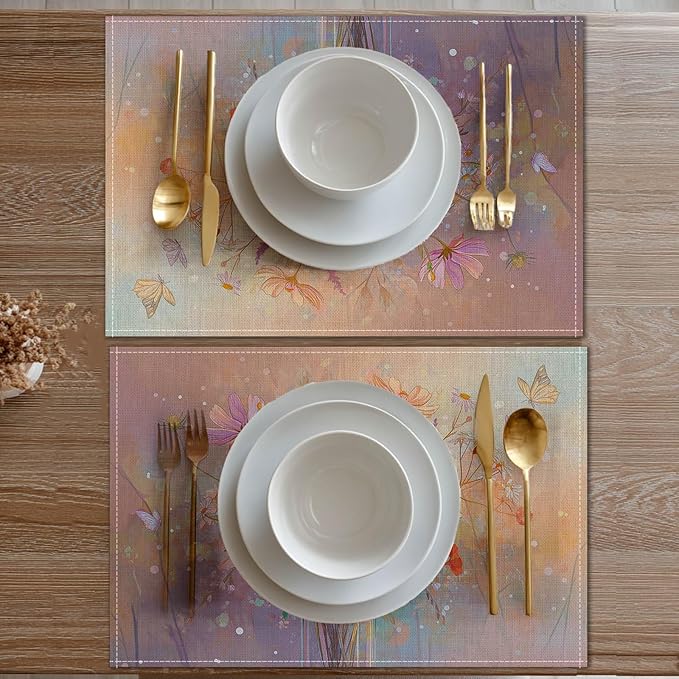 HOMETITUTE Placemats Set of 4 12x18 inch Spring Table Mats for Dining Table Floral Bouquet Linen Placemats Farmhouse Decorations Kitchen Decor Desk Mat for Outdoor Home Party Kitchen Seasonal Dining