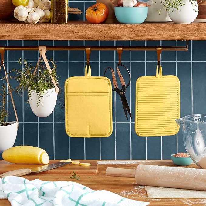 KITCHENAID Ribbed Soft Silicone Pot Holder 2-Pack Set, 2025 Color of the Year, Butter Yellow, 7"x9"