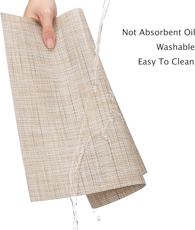 Myir JUN Placemats Set of 6, Vinyl Woven Placemats Place Mats Indoor Washable Table Mats Non-Slip Place mats for Dining Table (Beige, Set of 6)