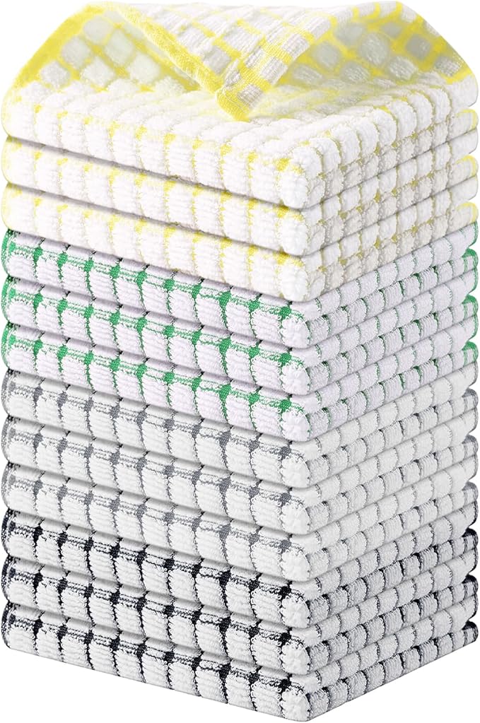 Kitinjoy Cotton 12 Pack Terry Kitchen Dish Cloths, 12 x 12 Inches Super Soft and Absorbent Dish Rags, Quick Drying Dish Towels for Washing Dishes, Multi-Colored