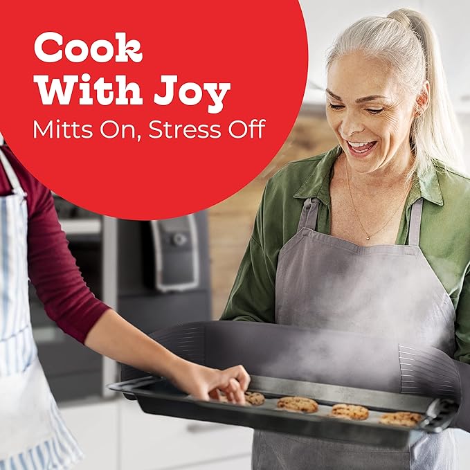 Big Red House Grey Double Oven Mitt Kitchen Protection - Pack of 1-32" Long - Heat Resistant Cotton Professional Grade with Terrycloth Lining