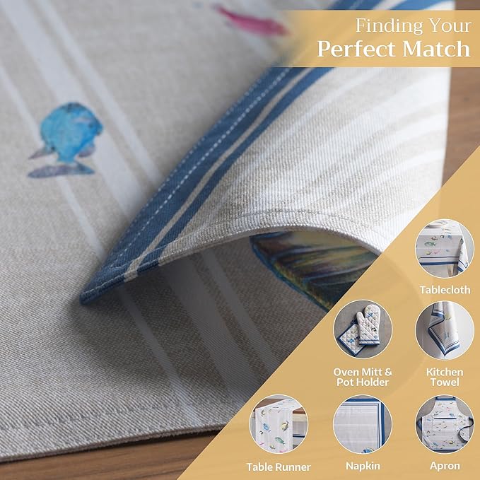 Maison d' Hermine Placemats Set of 4 100% Cotton Washable Cloth Place Mats Reusable Table Mats for Kitchen Dining Party Wedding Gifts for Mothers Day Spring/Summer (Poisson, 13" x 19")