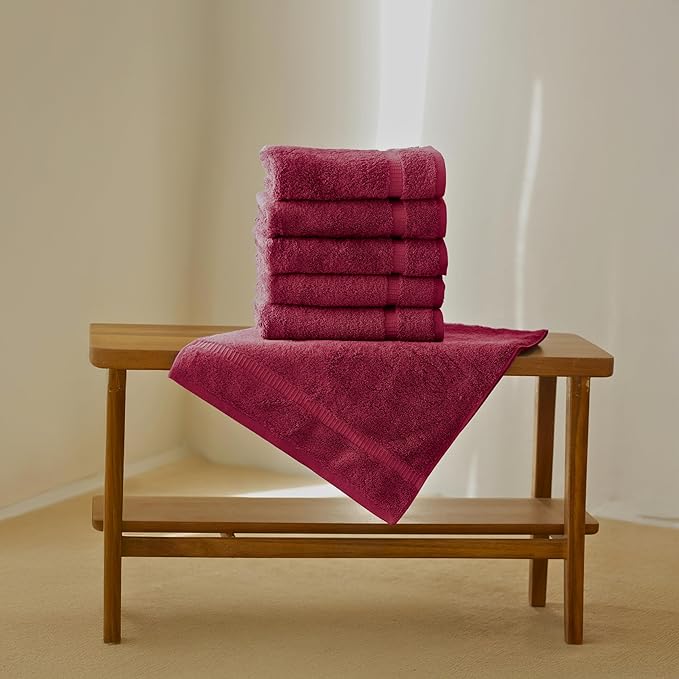 SALBAKOS 100% Turkish Cotton Hand Towel Set of 6 16x30 inch | Heirloom Quality | Hotel & Spa Collection | Ultra Soft, Super Absorbent, Long Lasting | Made in Turkey | Wine