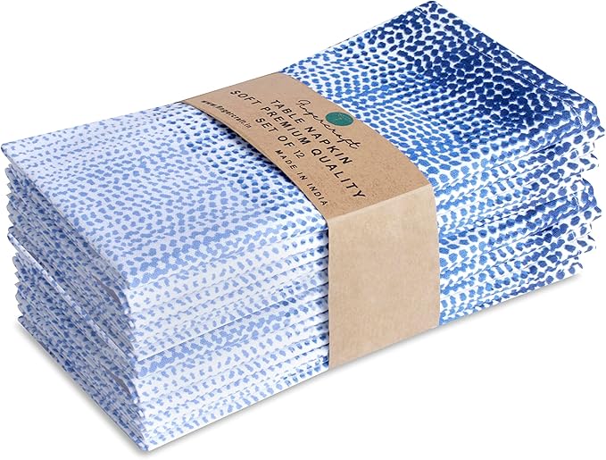 FINGERCRAFT Cloth Napkins, Set of 12 Cotton Linen Blend Printed Dinner Napkins Cloth Mitered Corner Perfect for Parties Dinners Weddings Cocktail Christmas Easter 20x20 Blue Ombre