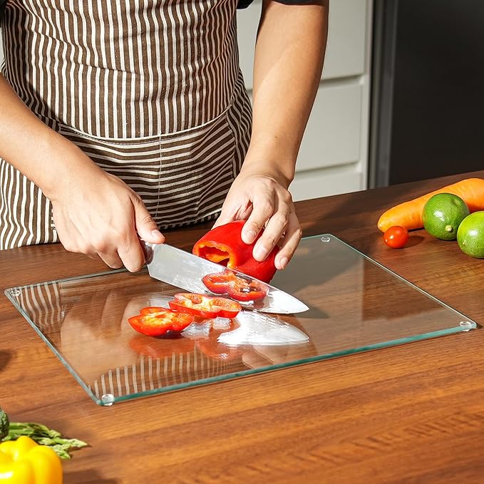 Kitchenville Glass Cutting Board 16"x12": Tempered Glass Kitchen Counter Protector - Durable- Scratch-Resistant, Heat-Proof - Clear Design