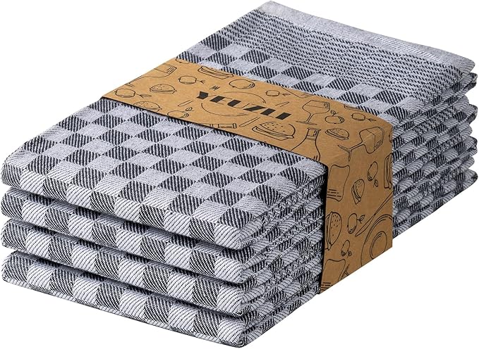 4-Pack Cotton Kitchen Towels - 18 x 27.5 Inch Large Dish Cloths - Checkerboard Design Flat Weave Tea Towels - Highly Absorbent, Lint Free, Non-Shrink & Durable Commercial Grade