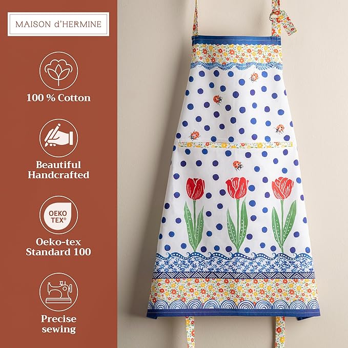 Maison d' Hermine 100% Cotton Apron for women with Pocket Kitchen Chef Apron for Men Cooking Mothers Day Gifts