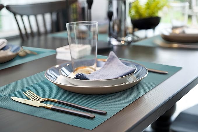 More Décor Dining Table Placemats, Washable Heat-Resistant PVC Vinyl Table Mats for Dining Room and Kitchen, Anti-Slip - Set of 4 -Sky Blue