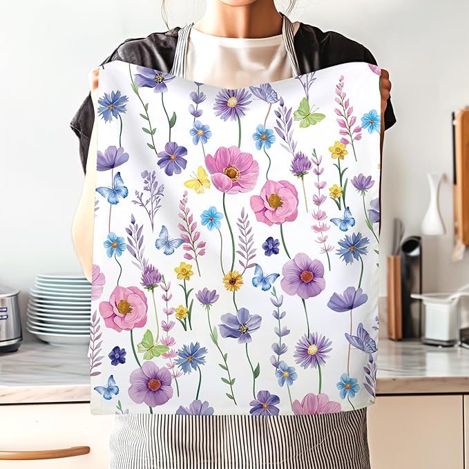 Spring Summer Butterfly Tea Towels, Cotton Kitchen Towel 18.9 × 27.5 inch, Quick Drying Dish Cloth for Party Anniversary Holiday Decoration, Housewarming Gifts for Mom