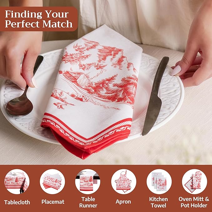Maison d' Hermine Cloth Napkins Set of 4 100% Cotton for Thanksgiving Christmas Decorations Everyday Reusable Square Fall Napkins Cloth Washable Dinner Party (Winter Jouy, 20"x20")